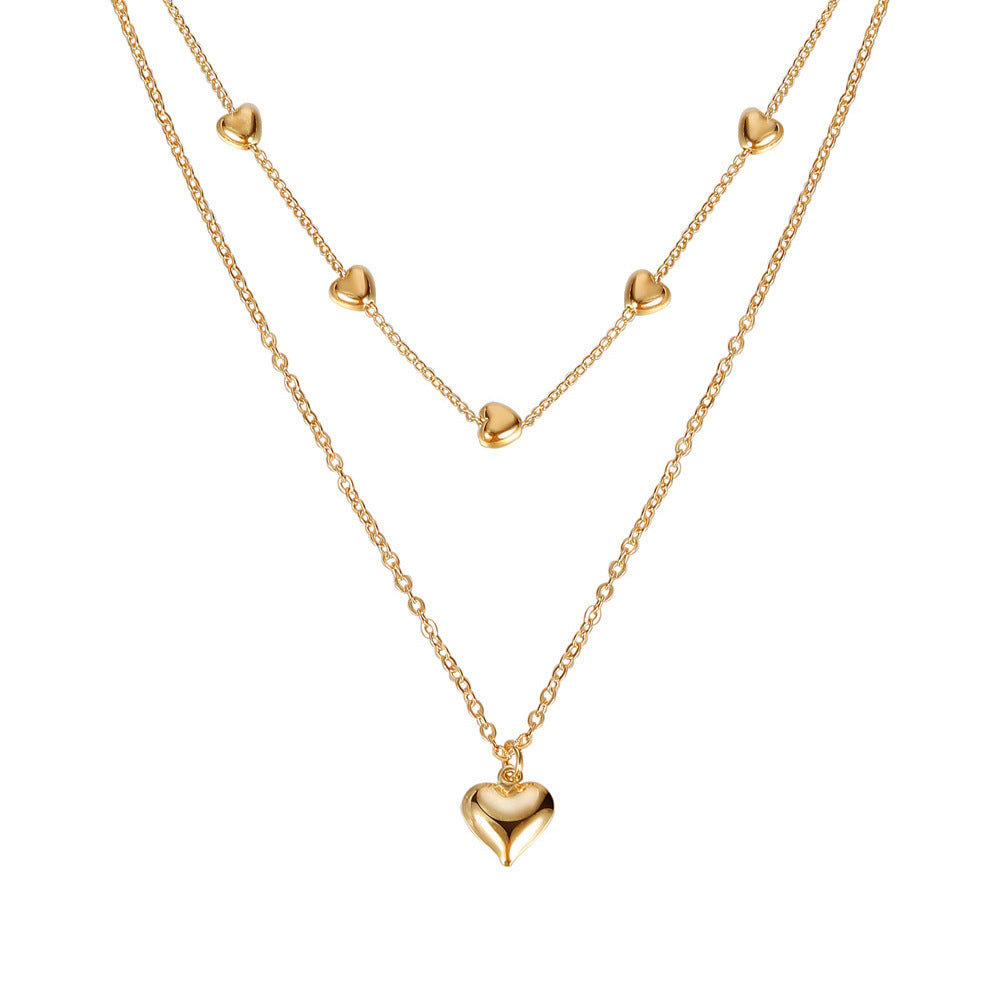 Double-layer Heart Pendant Fine Chain Necklace For Women Multilayer Gold Color Metal Necklaces Fashion Jewelry Accessories