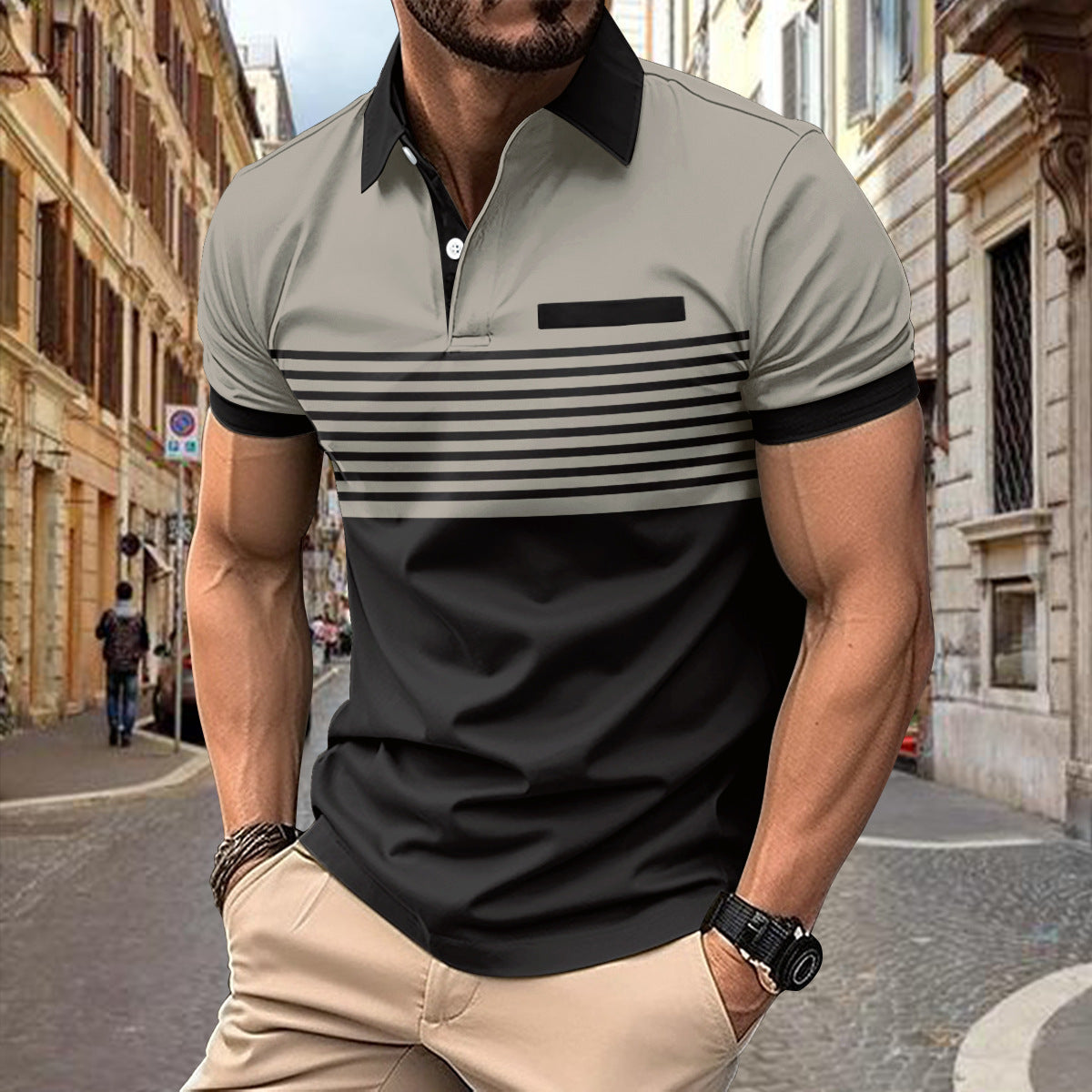 Casual Striped Shirt With Chest Pocket Men Clothing